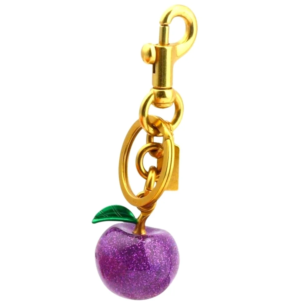 Purple Glitter Large Apple Purse Charm with Matte Gold Accents